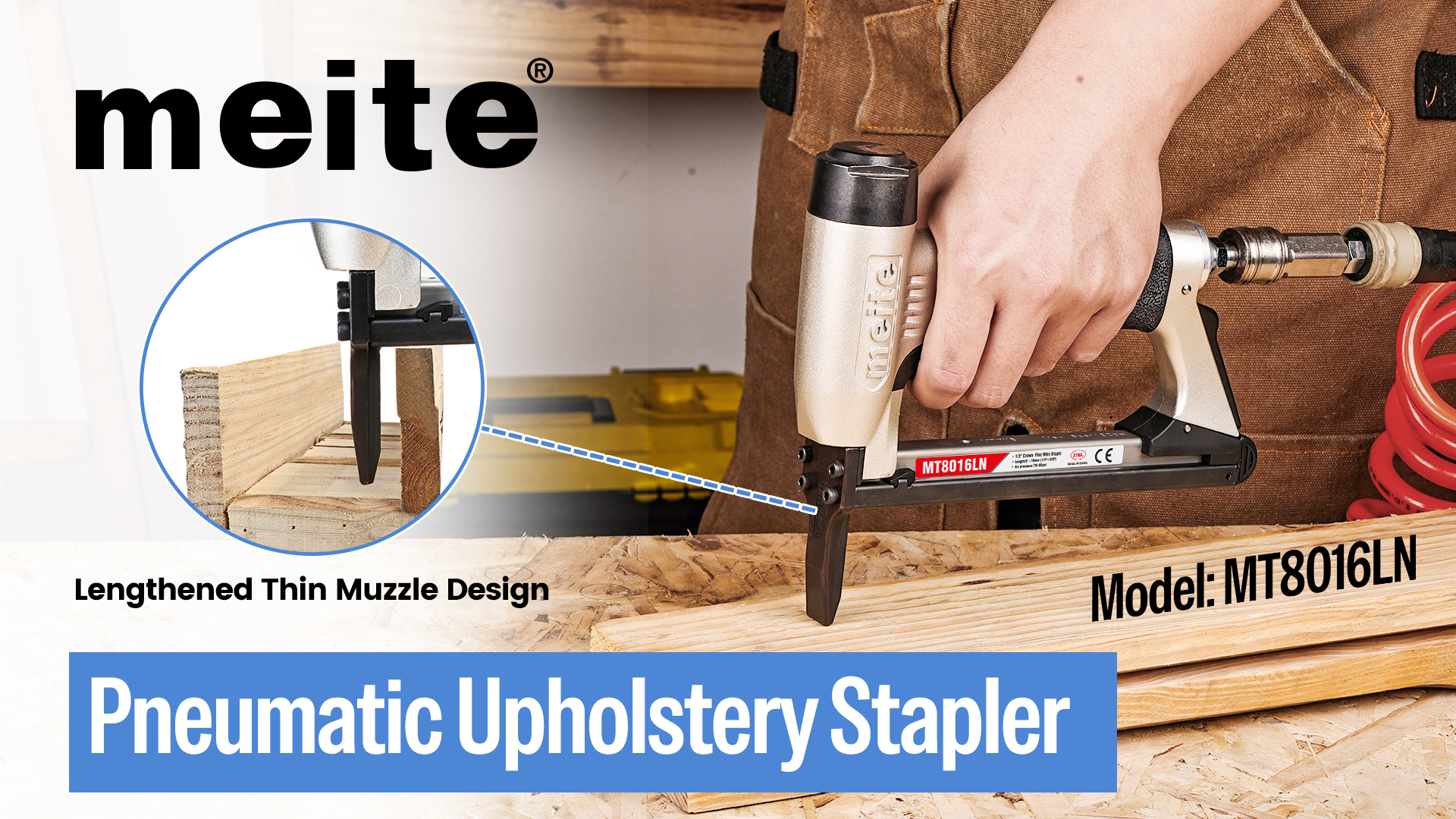 meite Upholstery Staple Gun with Extended Nose for 21 Gauge 1/2